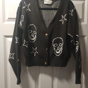 No Boundaries Black Cardigan with Skull and Star Design